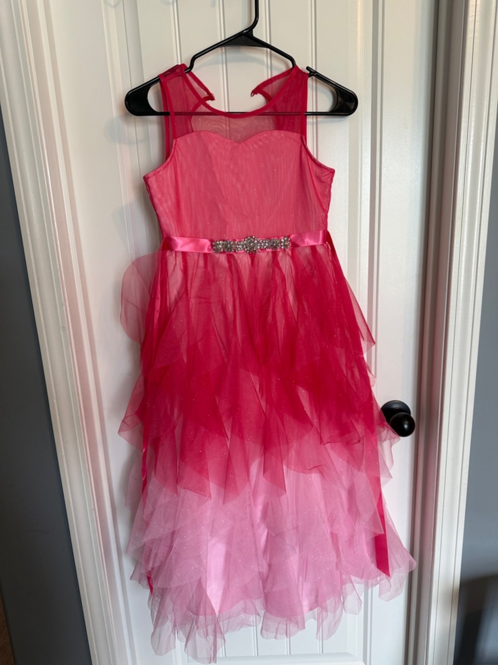 Rare Editions Pink Ombre Tulle Formal Dress with Jeweled Waist